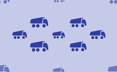 Seamless pattern of large isolated blue truck symbols. The pattern is divided by a line of elements of lighter tones. Vector illustration on light blue background