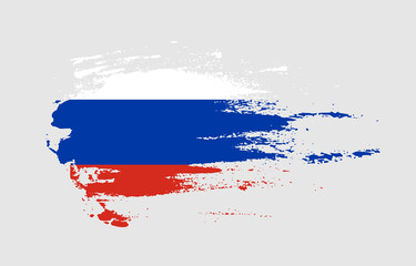 Grunge brush stroke flag of Russia with painted brush splatter effect on solid background