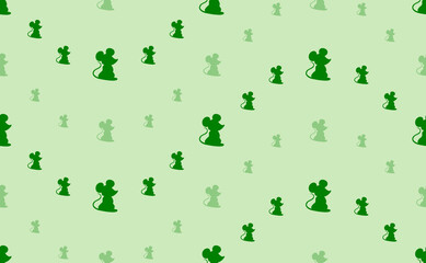 Fototapeta premium Seamless pattern of large and small green mouse symbols. The elements are arranged in a wavy. Vector illustration on light green background