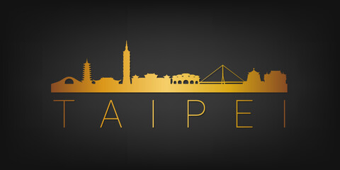 Obraz premium Taipei City, Taiwan Gold Skyline City Silhouette Vector. Golden Design Luxury Style Icon Symbols. Travel and Tourism Famous Buildings.