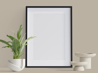 living interior with blank picture frames cover