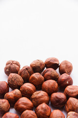 Hazelnut isolated on white background.  Top view. Flatlay