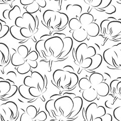 Vector image. Seamless pattern. Cotton bloom. Cotton