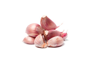 Garlic Cloves Pile Isolated on White Background Closeup