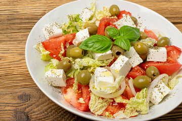 Greek Salad Closeup, Macro Photo of Fresh Garden Salat