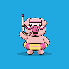 diver's cute pig logo character