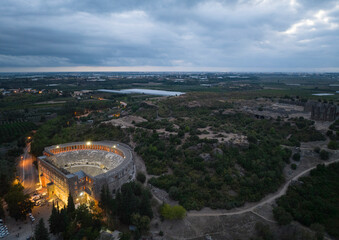 Obraz premium Aspendos Antique Theatre Drone Photo, Serik Antalya, Turkey