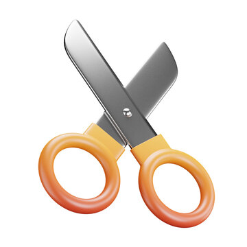 3D cartoon user interface illustration of a scissor open icon on an isolated background. With studio lighting and a gradient colourful texture. 3D rendering