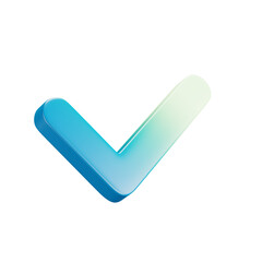 3D cartoon user interface illustration of a tick or approved or affirmative icon on an isolated background. With studio lighting and a gradient colourful texture. 3D rendering
