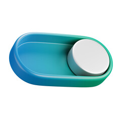 3D cartoon user interface illustration of a toggle or on or switch icon on an isolated background. With studio lighting and a gradient colourful texture. 3D rendering