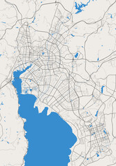 Kunming map. Detailed map of Kunming city administrative area. Cityscape panorama illustration. Road map with highways, streets, rivers.