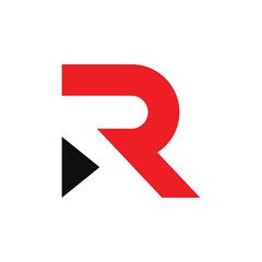 Letter R logo design with icon play. Abstract typography R icon