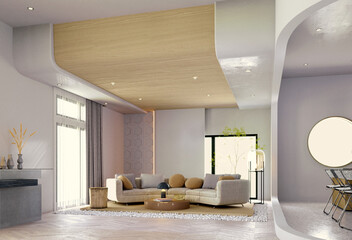 3d rendering,3d illustration, Interior Scene and  Mockup,living and dining corner wall white.