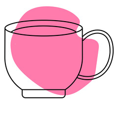 Cup with tea. Simple doodle illustration with pink abstract background