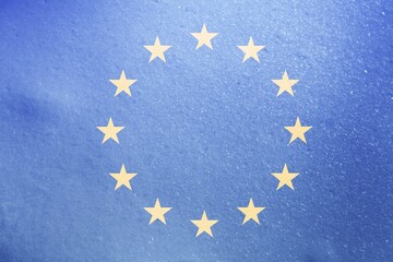 Flag of European Union with frozen ice background