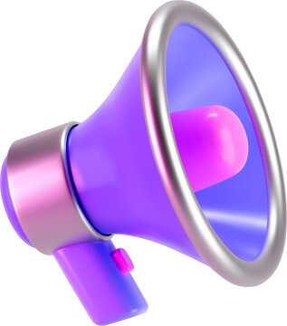 3d purple megaphone icon isolated on gray background. Render of loudspeaker for announce attention, promotion, hiring, sale and marketing concept. Render 3d cartoon simple vector illustration