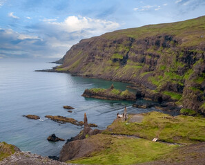 Hiking trail to Stapavík, an spectacular inlet once used as a harbour. The path follows the river Selfljót down to the sea. Eastern Iceland