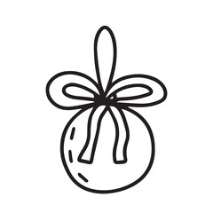 Doodle Christmas ball with ribbon vector illustration. Hand drawn Christmas tree decor