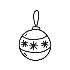 Obraz premium Doodle Christmas ball with snowflakes vector illustration. Hand drawn Christmas tree decor