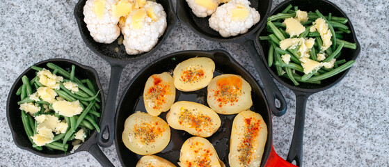 seasonal vegetables prepared grilling in a pan