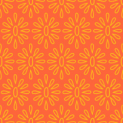 Orange seamless pattern with yellow abstract flower