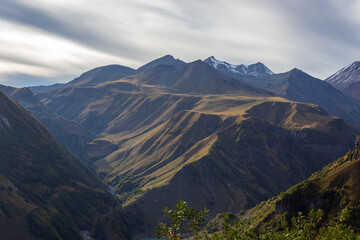 Mountain landscape of Georgia. Caucasus mountains in autumn. Panorama of mountains near Tbilisi.