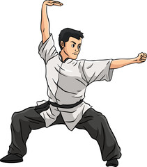 Kung Fu Cartoon Colored Clipart Illustration
