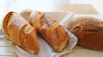 Loaf of bread on wooden table