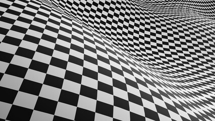 Naklejka premium Checkered abstract background black and white squares optical illusion background.3d rendering