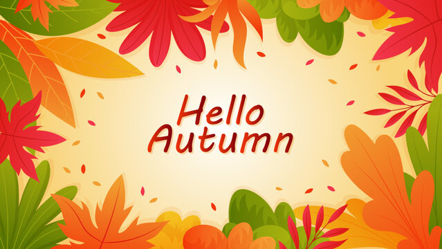 Autumn floral leaves frame with beautiful warm color design
