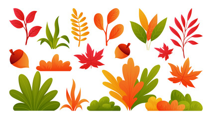 Autumn falling leaves element collection with cute flat design 