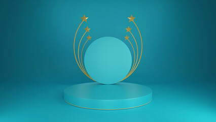 Spherical exhibition stand,green background, abstract, star decoration. 3D rendering