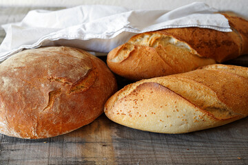 Loaf of bread on wooden table
