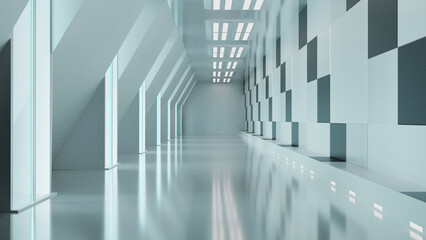 Modern luxury empty hallway with black and white light background wallpaper 3d illustration