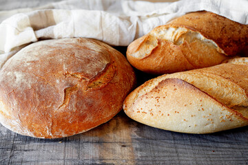 Loaf of bread on wooden table