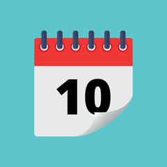 Vector illustration of specific day calendar with bent tip effect isolated on blue background marking day 10.