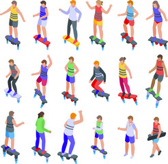 Flyboard icons set isometric vector. Activity adventure. Deep diver