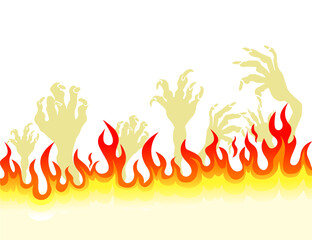 Happy Halloween. Burning flames and monster hands. Vector illustration