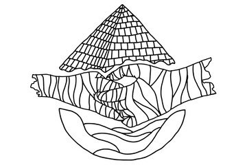 Hand Holding Mummy Couple With pyramids and desert Theme