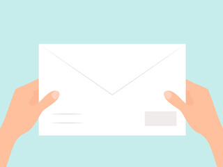 Hands holding envelope. Vector illustration in flat style. 