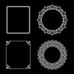 Set of decorative frames Elegant vector element for design in Eastern style, place for text. Floral black and white borders. Lace illustration for invitations and greeting cards.