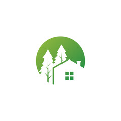 silhouette home and tree logo design
