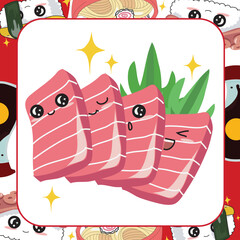 Cute Sushi Flashcard for Children. Ready to print. Printable game card. Traditional Japanese food promotion. Vector illustration.