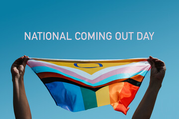 text national coming out day and pride flag - 535523135