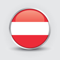Austria round flag design is used as badge, button, icon with reflection of shadow. Icon country. Realistic vector illustration.