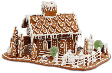 Homemade gingerbread house cottage isolated