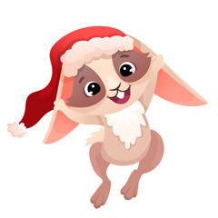 Cute Christmas Rabbit in Santa hat