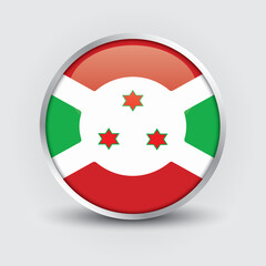 Burundi round flag design is used as badge, button, icon with reflection of shadow. Icon country. Realistic vector illustration.