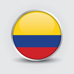 Obraz premium Colombia round flag design is used as badge, button, icon with reflection of shadow. Icon country. Realistic vector illustration.