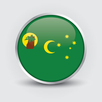 Cocos Islands round flag design is used as badge, button, icon with reflection of shadow. Icon country. Realistic vector illustration.
